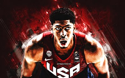Anthony Davis, USA national basketball team, USA, American basketball player, portrait, United States Basketball team, red stone background