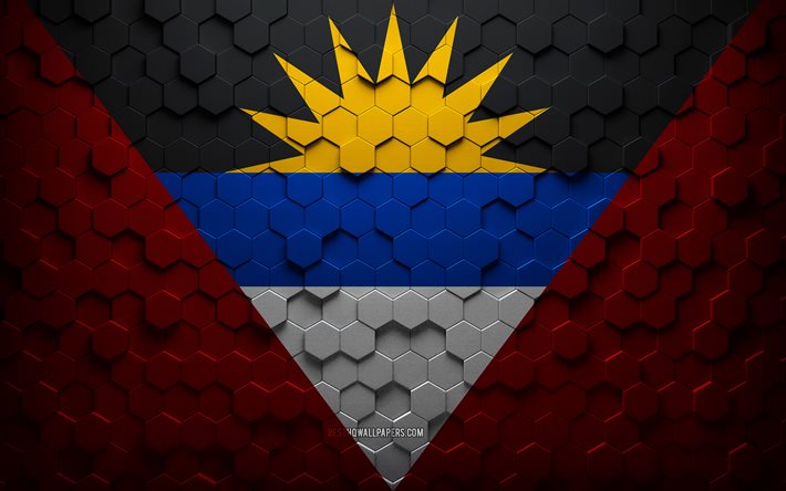 Bandeira de Ant&#237;gua e Barbuda, arte em favo de mel, bandeira de hex&#225;gonos de Ant&#237;gua e Barbuda, Ant&#237;gua e Barbuda, arte em hex&#225;gonos 3D, bandeira de Ant&#237;gua e Barbuda