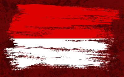 4k, Flag of Indonesia, grunge flags, Asian countries, national symbols, brush stroke, Indonesian flag, grunge art, Indonesia flag, Asia, Indonesia