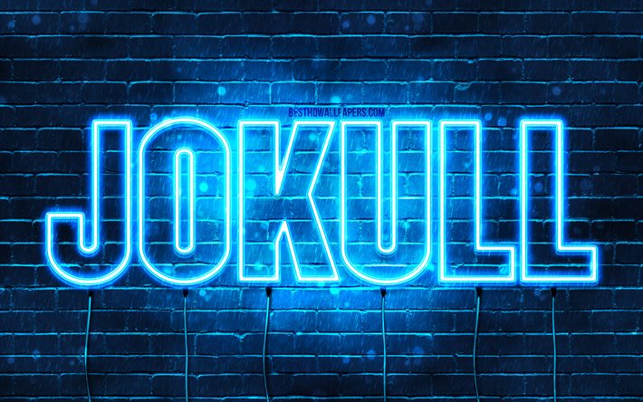 Jokull, 4k, sfondi con nomi, nome Jokull, luci al neon blu, Happy Birthday Jokull, nomi maschili islandesi popolari, foto con nome Jokull