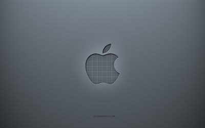 Apple-logo, harmaa luova tausta, Apple-tunnus, harmaa paperin rakenne, Apple, harmaa tausta, Apple 3d-logo