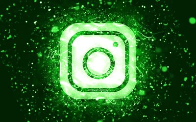 Logotipo verde do Instagram, 4k, luzes de n&#233;on verdes, criativo, fundo abstrato verde, logotipo do Instagram, rede social, Instagram