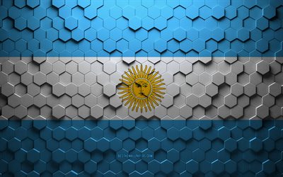 Flag of Argentina, honeycomb art, Argentina hexagons flag, Argentina, 3d hexagons art, Argentina flag