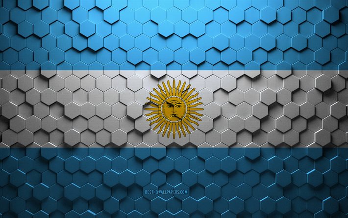 Bandeira da Argentina, arte do favo de mel, bandeira dos hex&#225;gonos da Argentina, Argentina, arte dos hex&#225;gonos 3D, bandeira da Argentina