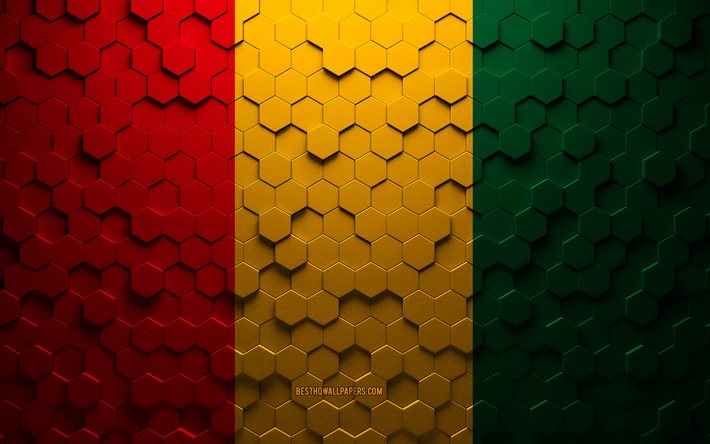 Guineas flagga, bikakekonst, Guineas hexagons flagga, Guinea, 3d hexagons konst