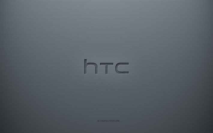 htc-logo, grauer kreativer hintergrund, htc-emblem, graue papierstruktur, htc, grauer hintergrund, htc 3d-logo