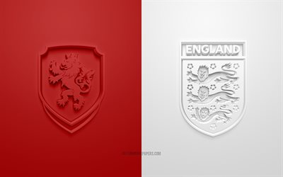 Czech Republic vs England, UEFA Euro 2020, Group D, 3D logos, red white background, Euro 2020, football match, Czech Republic national football team, England national football team