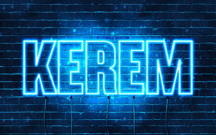 Kerem, 4k, isimli duvar kağıtları, Kerem adı, mavi neon ışıklar, Mutlu Yıllar Kerem, sevilen t&#252;rk erkek isimleri, Kerem isimli resim