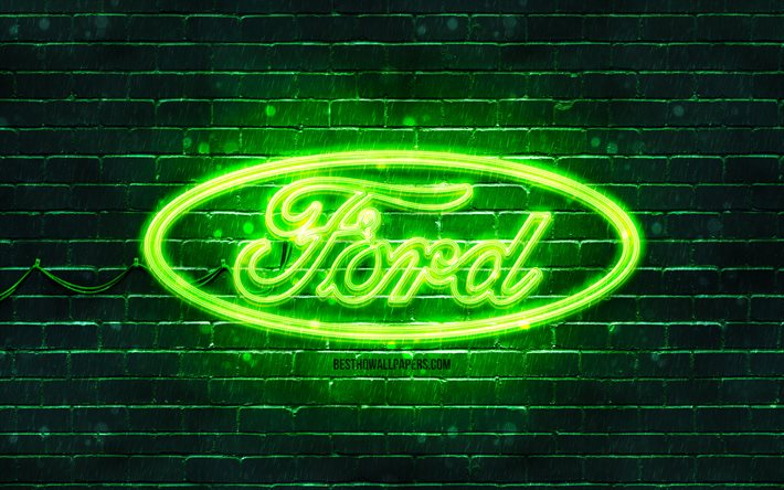 Download Wallpapers Ford Green Logo 4k Green Brickwall Ford Logo Cars Brands Ford Neon Logo Ford For Desktop Free Pictures For Desktop Free