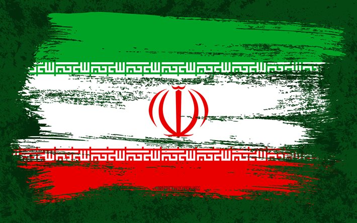 4k, Flag of Iran, grunge flags, Asian countries, national symbols, brush stroke, Iranian flag, grunge art, Iran flag, Asia, Iran