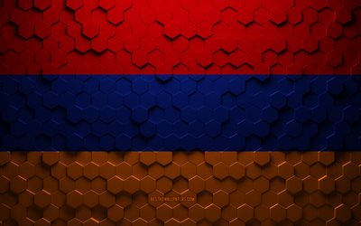 Flag of Armenia, honeycomb art, Armenia hexagons flag, Armenia, 3d hexagons art, Armenia flag