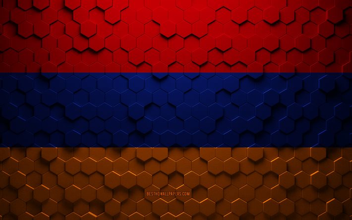 flagge von armenien, wabenkunst, armenien-sechseck-flagge, armenien, 3d sechseck-kunst, armenien-flagge