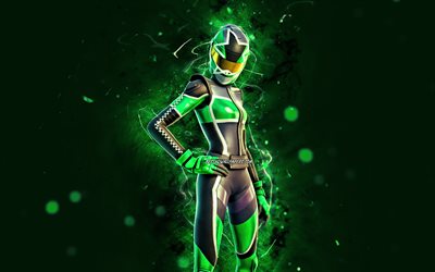 Green Pitstop, 4k, green neon lights, Fortnite Battle Royale, Fortnite characters, Green Pitstop Skin, Fortnite, Green Pitstop Fortnite