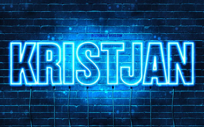 Kristjan, 4k, wallpapers with names, Kristjan name, blue neon lights, Happy Birthday Kristjan, popular icelandic male names, picture with Kristjan name
