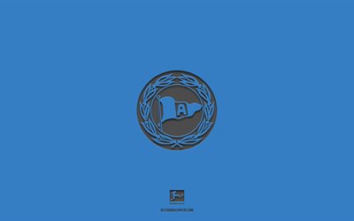 Arminia Bielefeld, fond bleu, &#233;quipe de football allemande, embl&#232;me d&#39;Arminia Bielefeld, Bundesliga, Allemagne, football, logo Arminia Bielefeld