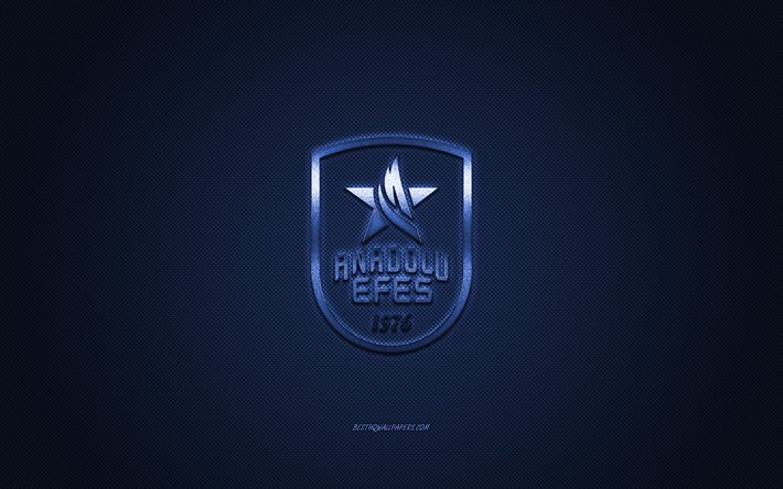 Anadolu Efes, club de basket professionnel turc, logo bleu, fond bleu en fibre de carbone, Ligue turque, football, Istanbul, Turquie, logo Anadolu Efes