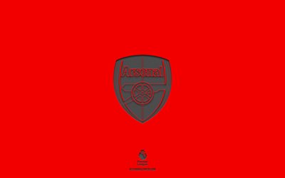 Arsenal FC, red background, English football team, Arsenal FC emblem, Premier League, England, football, Arsenal FC logo