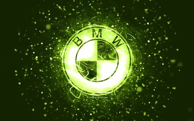 BMW lime logo, 4k, lime  neon lights, creative, lime abstract background, BMW logo, cars brands, BMW