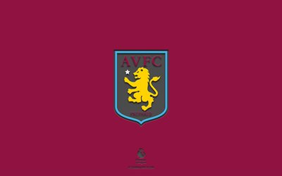 Aston Villa FC, burgundy background, English football team, Aston Villa FC emblem, Premier League, England, football, Aston Villa FC logo