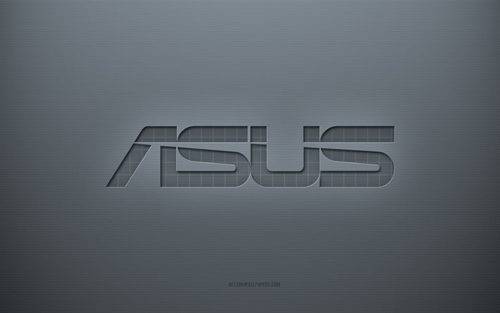 Logo Asus, sfondo creativo grigio, emblema Asus, trama di carta grigia, Asus, sfondo grigio, logo Asus 3d