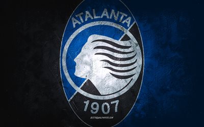Atalanta BC, Italian football team, blue-black background, Atalanta BC logo, grunge art, Serie A, football, Italy, Atalanta BC emblem