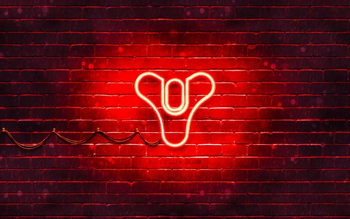destiny rotes logo, 4k, rote backsteinmauer, destiny logo, spielemarken, destiny neon logo, destiny