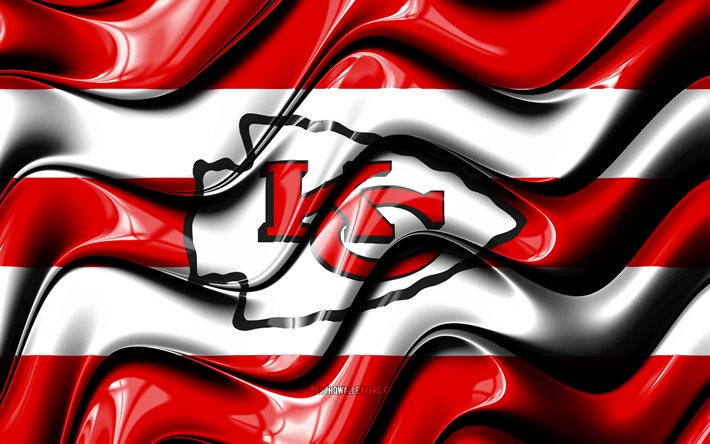 Download wallpapers Kansas City Chiefs flag, 4k, red and white 3D waves, NFL, american football