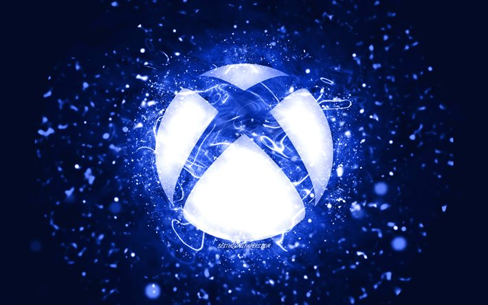 Xbox koyu mavi logosu, 4k, koyu mavi neon ışıklar, yaratıcı, koyu mavi arka plan, Xbox logosu, İşletim Sistemi, Xbox
