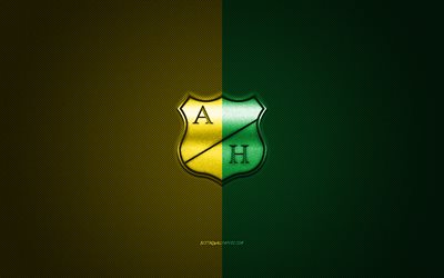 Atletico Huila, club de football colombien, logo vert jaune, fond de fibre de carbone vert jaune, Categoria Primera A, football, Neiva, Colombie, logo Atletico Huila
