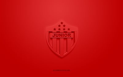Atletico Junior, logo 3D cr&#233;atif, fond rouge, embl&#232;me 3d, club de football colombien, Categoria Primera A, Barranquilla, Colombie, art 3d, football, logo 3d Atletico Junior