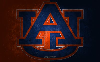 Auburn Tigers, équipe de football américain, fond orange-bleu, logo Auburn Tigers, art grunge, NCAA, football américain, USA, emblème Auburn Tigers