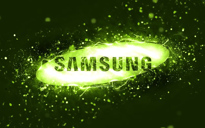 Samsung lime-logotyp, 4k, lime neonljus, kreativ, lime abstrakt bakgrund, Samsung-logotyp, varum&#228;rken, Samsung