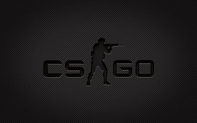 CS Go carbon logo, 4k, grunge art, Counter-Strike, carbon background, creative, CS Go black logo, games brands, CS Go logo, CS Go