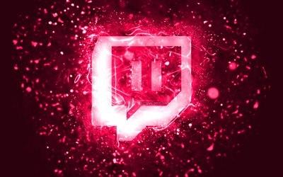 Twitch pink logo, 4k, pink neon lights, creative, pink abstract background, Twitch logo, social network, Twitch