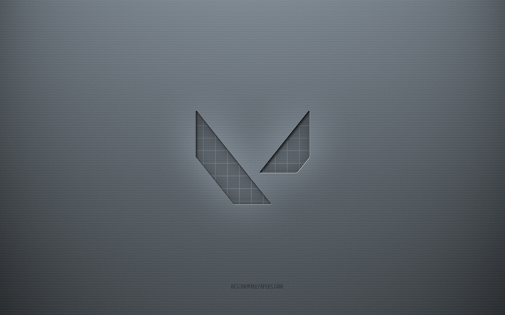 Valorant logo, gray creative background, Valorant emblem, gray paper texture, Valorant, gray background, Valorant 3d logo