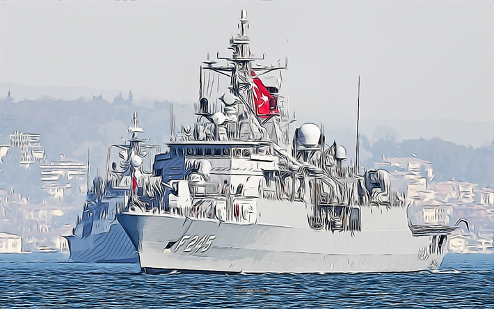 tcg orucreis, إف -245, 4k, ناقلات الفن, رسم tcg orucreis, القوات البحرية التركية, فن إبداعي, فن tcg orucreis, f245, الرسم المتجه, سفن مجردة, tcg orucreis f-245, البحرية التركية