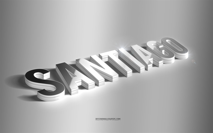سانتياغو, فن 3d الفضة, خلفية رمادية, خلفيات بأسماء, اسم سانتياغو, بطاقة معايدة سانتياغو, فن ثلاثي الأبعاد, صورة باسم سانتياغو