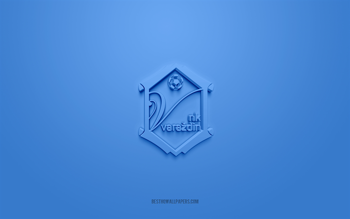 NK Varazdin, creative 3D logo, blue background, Druga HNL, 3d emblem, Croatian football club, Croatian Second Football League, Varazdin, Croatia, 3d art, football, NK Varazdin 3d logo