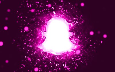 Snapchat purple logo, 4k, purple neon lights, creative, purple abstract background, Snapchat logo, social network, Snapchat