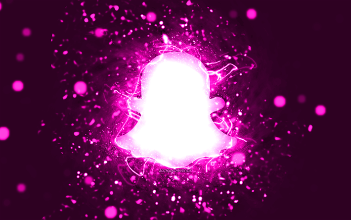 lila snapchat-logo, 4k, lila neonlichter, kreativer, lila abstrakter hintergrund, snapchat-logo, soziales netzwerk, snapchat