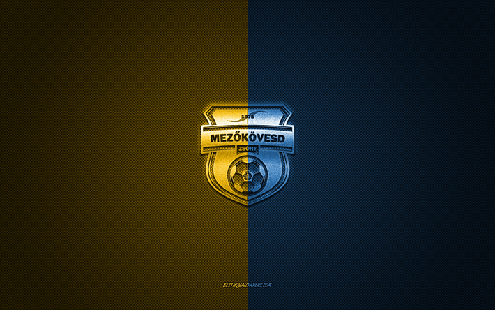 Mezokovesd SE, Hungarian football club, blue yellow logo, blue yellow carbon fiber background, Nemzeti Bajnoksag I, football, NB I, Mezokovesd, Hungary, Mezokovesd SE logo