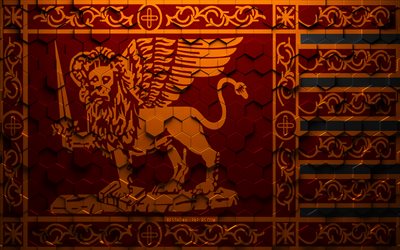 bandera de venecia, arte de panal, bandera de hex&#225;gonos de venecia, arte de hex&#225;gonos 3d de venecia