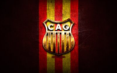Grau FC, golden logo, Liga 1 Apertura, red metal background, football, peruvian football club, CA Grau logo, soccer, CA Grau
