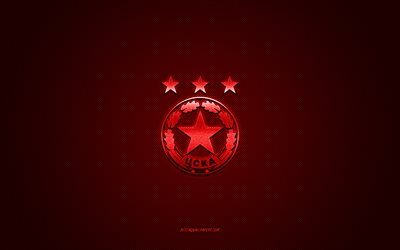 pfc cska sofia, bulgarischer fu&#223;ballverein, rotes logo, roter kohlefaserhintergrund, erste bulgarische liga, parva liga, fu&#223;ball, sofia, bulgarien, logo pfc cska sofia