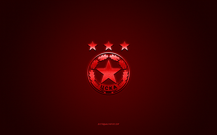 pfc cska sofia, club de f&#250;tbol b&#250;lgaro, logo rojo, fondo de fibra de carbono rojo, primera liga b&#250;lgara, parva liga, f&#250;tbol, ​​sofia, bulgaria, pfc cska sofia logo