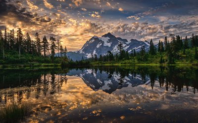 بحيرة الصورة, بحيرة جبلية, غروب الشمس, اخر النهار, سلسلة جبال كاسكيد, جبل شوكسان, بحيرة جميلة, ولاية واشنطن, الولايات المتحدة الأمريكية