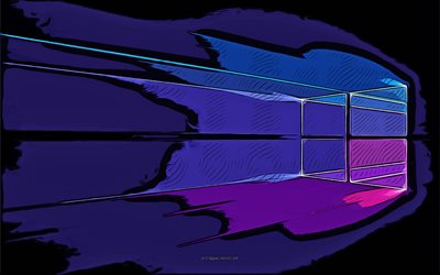 Windows 10 Logo, 4k, vector art, Windows 10 drawing, creative art, Windows 10 art, vector drawing, Windows 10, grunge art, Windows