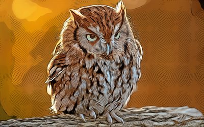 Eastern screech owl, 4k, vector art, Eastern screech owl drawing, creative art, Eastern screech owl art, vector drawing, birds drawings, owl