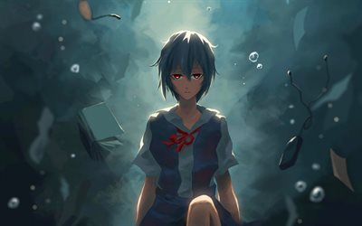 Ayanami Rei, Evangelion, First Child, underwater, red eyes, Neon Genesis Evangelion