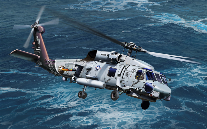 Sikorsky SH-60 Seahawk, art, deck helicopter, combat aircraft, US Army, US Navy, Sea Hawk, SH-60